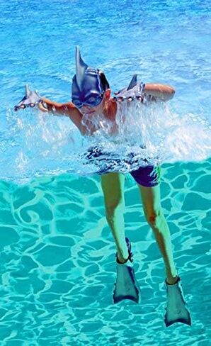 SHARKMAN Super Swimmer Shark Swim Gear for Kids – Great White Mask with Built-in Goggles, Dorsal Fin, Flippers & Web Gloves – NEW Improved Straps & Buckles – Fun Costume Pool Toy Ages 4-12 in Saudi Arabia