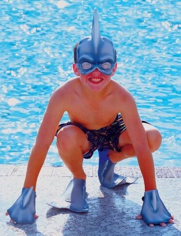 SHARKMAN Super Swimmer Shark Swim Gear for Kids – Great White Mask with Built-in Goggles, Dorsal Fin, Flippers & Web Gloves – NEW Improved Straps & Buckles – Fun Costume Pool Toy Ages 4-12 in Saudi Arabia