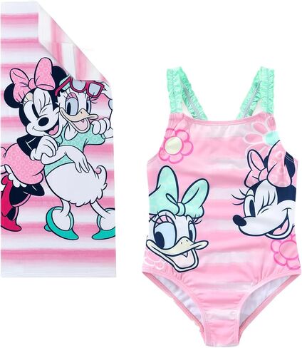Disney Minnie Mouse Daisy Girls One Piece Swimsuit Bathing Suit with Pool Beach Towel 20 x 50 Set for Toddler to Big Kids in Kuwait