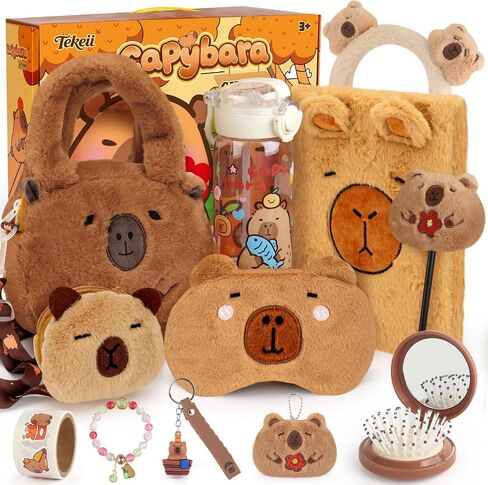 Capybara Gifts Box, Cute Capybara Toy for Girls Kids for Back to School, Birthday, of Shoulder Bag, Coin Purch, Water Bottle, Eye Mask, Bracelet, Pocket Comb in Kuwait