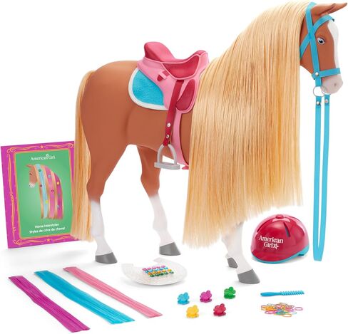 American Girl, Truly Me، إكسسوارات تصفيف الشعر والحصان الكستنائي الساحر، أكثر من 40 قطعة، للأعمار من 6 سنوات فما فوق in Kuwait