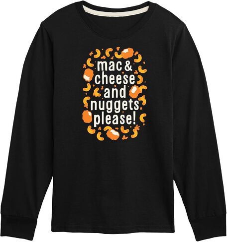 رسالة فورية - تي شيرت برسومات Mac & Cheese and Nuggets Please - للأطفال الصغار والشباب بأكمام طويلة in Kuwait
