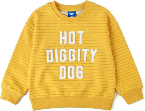 Chunky Deli Foodie Kids Crewneck Sweater 100% Cotton 3D Puff Print Lettering Nostalgic Unisex Striped Knitwear Sizes 2T 3T 4T in Saudi Arabia