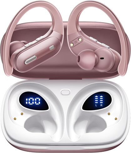 Active Noise Cancelling Bluetooth Headphones Wireless Earbuds 90 Hrs Playtime Ear Buds with Hi-Res Stereo Deep Bass Power Display Earphones with Earhooks Waterproof Transparency Headset Sports/Running in Saudi Arabia