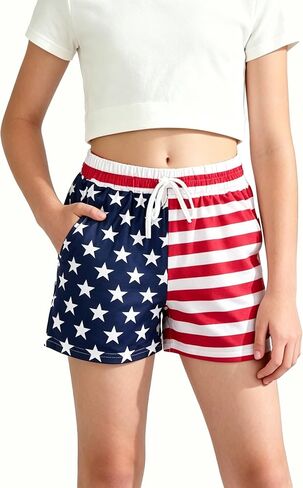 Kids USA Shorts Girls Boys American Flag Stars Stripes Printed Red White Short 4th of July Outfits in Kuwait