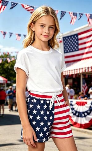 Kids USA Shorts Girls Boys American Flag Stars Stripes Printed Red White Short 4th of July Outfits in Kuwait