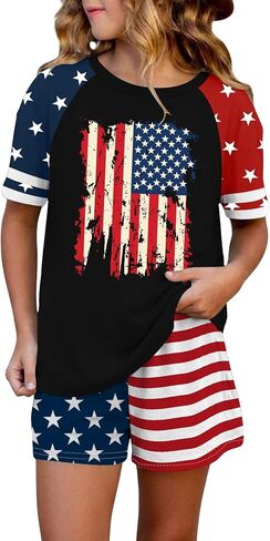 Kids USA Shorts Girls Boys American Flag Stars Stripes Printed Red White Short 4th of July Outfits in Kuwait
