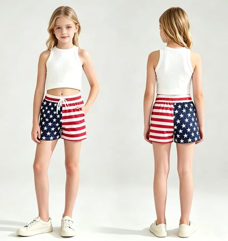 Kids USA Shorts Girls Boys American Flag Stars Stripes Printed Red White Short 4th of July Outfits in Kuwait