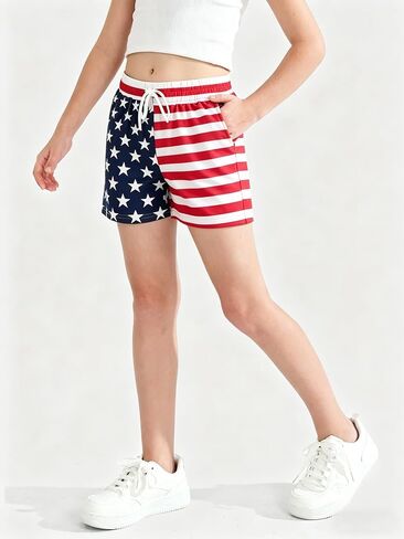 Kids USA Shorts Girls Boys American Flag Stars Stripes Printed Red White Short 4th of July Outfits in Kuwait