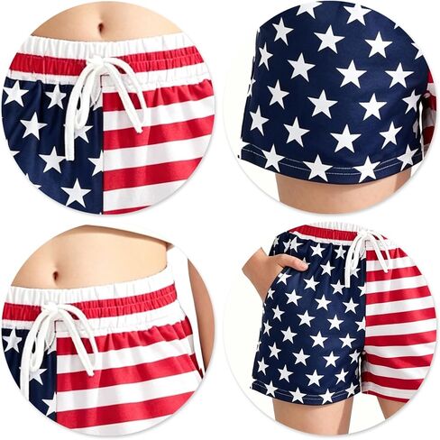 Kids USA Shorts Girls Boys American Flag Stars Stripes Printed Red White Short 4th of July Outfits in Kuwait