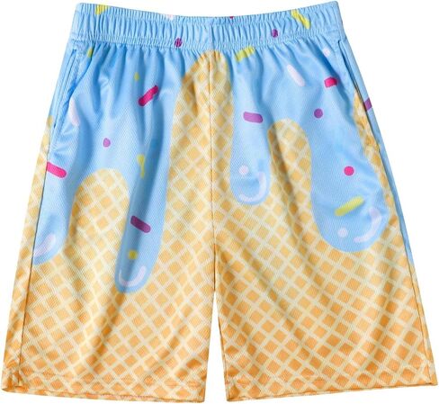 Boys Athletic Shorts Ice Cream Mesh Breathable Sports Trunks Gym Bottom for Kids Summer Beach Shorts in Saudi Arabia