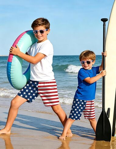 YI XIANG RAN Kids American Flag Shorts Girls Boys USA Print Short Patriotic Stars Stripes Tops 4th of July Outfits Kid 5-14y in Kuwait
