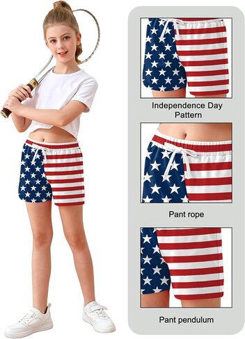 YI XIANG RAN Kids American Flag Shorts Girls Boys USA Print Short Patriotic Stars Stripes Tops 4th of July Outfits Kid 5-14y in Kuwait