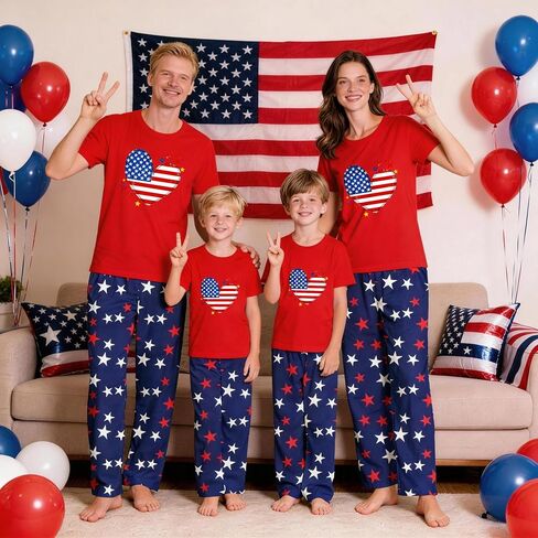 MI X TEE 250th Anniversary American Flag Matching Family Pajamas, 4th of July Shirts Pjs Set, Patriotic Sleepwear for Couples in Saudi Arabia