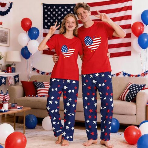 MI X TEE 250th Anniversary American Flag Matching Family Pajamas, 4th of July Shirts Pjs Set, Patriotic Sleepwear for Couples in Saudi Arabia
