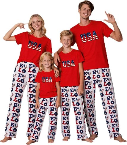 MI X TEE 250th Anniversary American Flag Matching Family Pajamas, 4th of July Shirts Pjs Set, Patriotic Sleepwear for Couples in Saudi Arabia