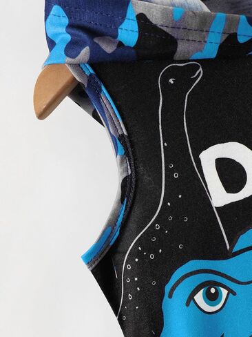 Little Boy Summer Outfits Dinosaur Hooded Tank Top and Blue Camo Shorts 2Pcs Clothes Set for 4-7 Years in Kuwait