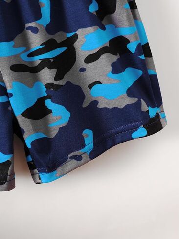 Little Boy Summer Outfits Dinosaur Hooded Tank Top and Blue Camo Shorts 2Pcs Clothes Set for 4-7 Years in Kuwait