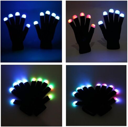 LED Gloves, Controllable Rave Glow Gloves with 6 Light Modes for Kids, Boys Girls, Flashing Party Light Up Gloves for Halloween, Christmas in Kuwait