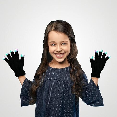 LED Gloves, Controllable Rave Glow Gloves with 6 Light Modes for Kids, Boys Girls, Flashing Party Light Up Gloves for Halloween, Christmas in Kuwait