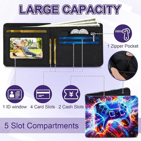 Kids Wallet for Boys, Teen Boys Wallet for Kids Ages 5-14 Leather Bifold Wallets with Coin Pocket ID Window, Christmas Birthday Gift for Kids Boys Teenager Game console in Saudi Arabia