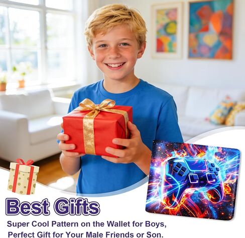 Kids Wallet for Boys, Teen Boys Wallet for Kids Ages 5-14 Leather Bifold Wallets with Coin Pocket ID Window, Christmas Birthday Gift for Kids Boys Teenager Game console in Saudi Arabia