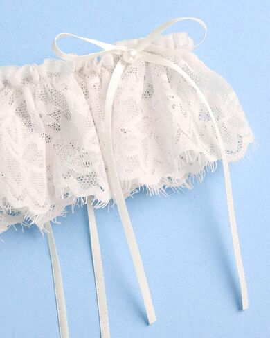 xo, Fetti Lace Bridal Garter + Ivory Pearl Bows | Bride to Be Accessory, Bridal Shower Outfit, Wedding Decorations, Engagement Gift in Kuwait