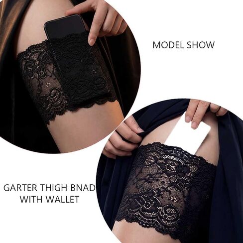 Black Lace Thigh Garter Wallet Lace Leg Band Pocket for Women in Saudi Arabia