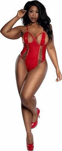 Dreamgirl Women's Dreamgirl Plus Red Vinyl Teddy With Cutouts in Saudi Arabia