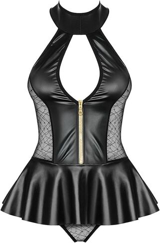 Women's Sexy PU Leather Bodysuit Babydoll Lingerie Set in Kuwait