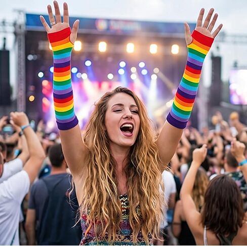 2PCS Rainbow Striped Arm Sleeves Leg Warmers for Women Fashion Gloves High Socks for Women Men LGBT Month Rainbow Gay Pride Day Outfit Accessories in Saudi Arabia