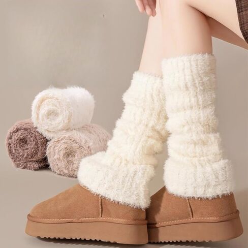 Fuzzy Leg Warmers for Women Fluffy Knit Kawaii Leg Warmers Warm Concert Thick Boot Socks for Winter in Saudi Arabia