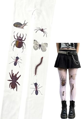 Funky Tights for Women, Whimsical Insect-Print Pantyhose with Gothic Aesthetic, Novelty Bug Patterned Tights for Alt & Punk Streetwear (One Size) in Saudi Arabia
