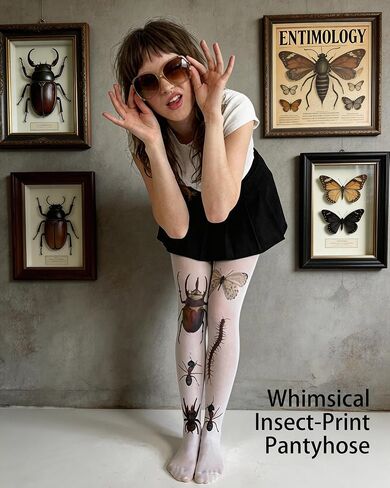 Funky Tights for Women, Whimsical Insect-Print Pantyhose with Gothic Aesthetic, Novelty Bug Patterned Tights for Alt & Punk Streetwear (One Size) in Saudi Arabia