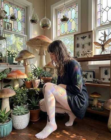 Funky Tights for Women, Whimsical Insect-Print Pantyhose with Gothic Aesthetic, Novelty Bug Patterned Tights for Alt & Punk Streetwear (One Size) in Saudi Arabia