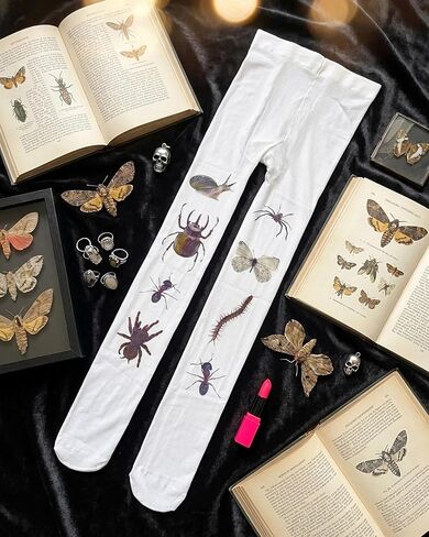 Funky Tights for Women, Whimsical Insect-Print Pantyhose with Gothic Aesthetic, Novelty Bug Patterned Tights for Alt & Punk Streetwear (One Size) in Saudi Arabia
