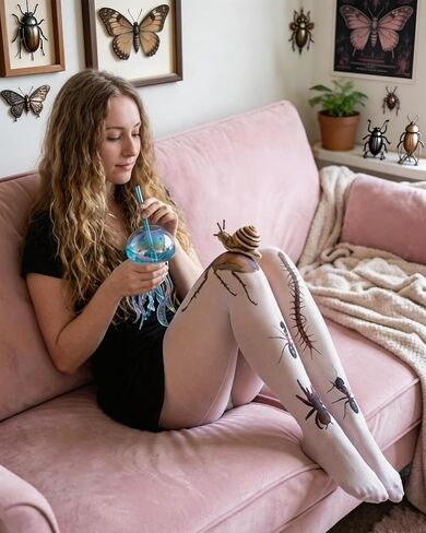 Funky Tights for Women, Whimsical Insect-Print Pantyhose with Gothic Aesthetic, Novelty Bug Patterned Tights for Alt & Punk Streetwear (One Size) in Saudi Arabia