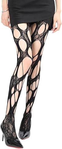 Women's Ripped Fishnet Tights, Gothic Punk Irregular Hollow Out Mesh Stockings, Stretchy Pantyhose for Cosplay, Masquerade & Carnival Party Supplies in Saudi Arabia