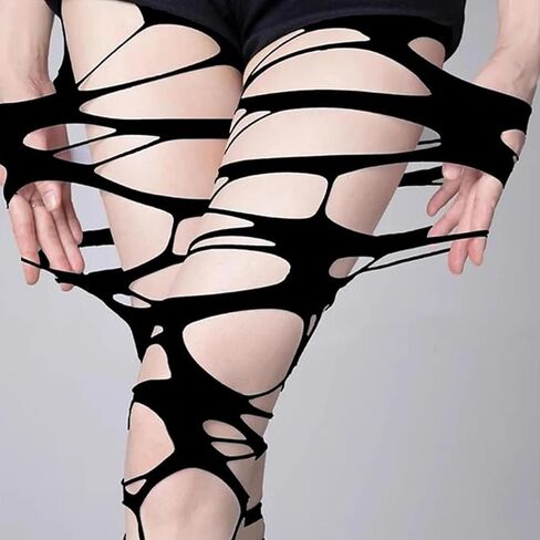 Women's Ripped Fishnet Tights, Gothic Punk Irregular Hollow Out Mesh Stockings, Stretchy Pantyhose for Cosplay, Masquerade & Carnival Party Supplies in Saudi Arabia