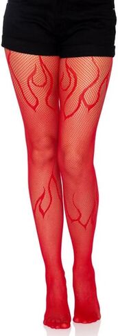 Women's Fishnet Lace Tights Thigh High Flame Fire High Waist Mesh Stockings Sexy Goth Stretchy Pantyhose in Kuwait