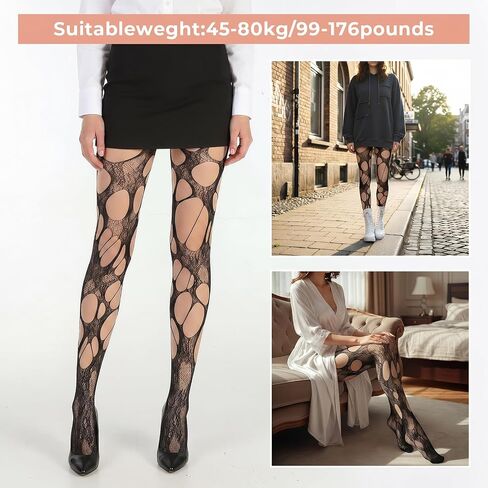 Halloween Women's Ripped Gothic Tights, Irregular Hole Hollow Mesh Tights Stockings, Ripped Fishnet Tight, Stretchy Lace Pantyhose Hosiery for Y2k, Lolita, and Cosplay Party Accessories, Black in Kuwait
