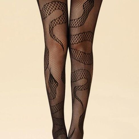 Women's Patterned Fishnet Tights Snake Lace High Waist Pantyhose Stockings Rave Black Stretchy Snake Design Leggings for Women Cosplay Party Daily Wear in Kuwait