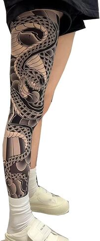 3D Printed Tights Personality Single-leg Printed Stockings Ultra-thin Realistic Tattoos Prints Tights （Single-leg） in Kuwait