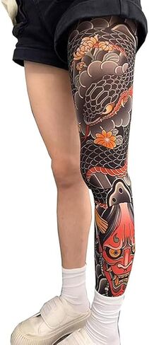 3D Printed Tights Personality Single-leg Printed Stockings Ultra-thin Realistic Tattoos Prints Tights （Single-leg） in Kuwait