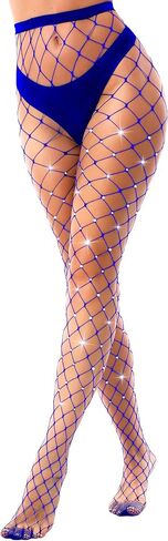 Sparkly Large Mesh Fishnet Tights Glitter Rhinestone Fishnets Stockings for Women, Party club costumes in Kuwait