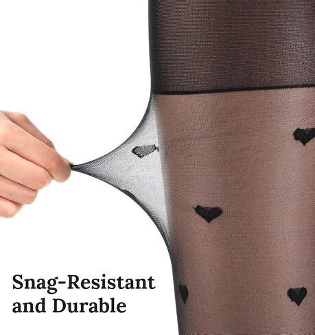 Heart Tights, Black Fishnet Pattern Tights with Hearts & Polka Dots for Women – Sexy Sheer Pantyhose Stockings One Size in Saudi Arabia