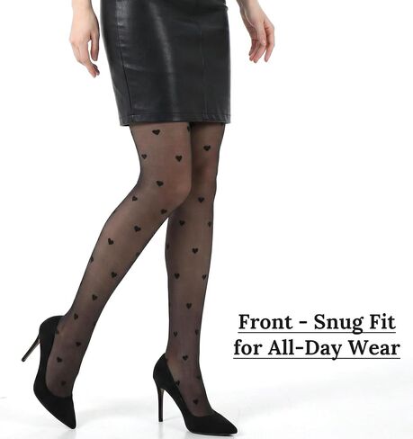 Heart Tights, Black Fishnet Pattern Tights with Hearts & Polka Dots for Women – Sexy Sheer Pantyhose Stockings One Size in Saudi Arabia