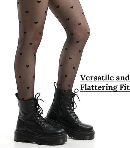Heart Tights, Black Fishnet Pattern Tights with Hearts & Polka Dots for Women – Sexy Sheer Pantyhose Stockings One Size in Saudi Arabia