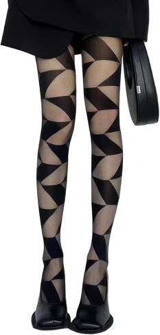 Halloween Square Rhombus Grid Tights Women's Black Sheer Plaid Tights Stockings Y2k Gothic Lace Pantyhose for Women Girls Halloween Cosplay Party Accessories in Saudi Arabia