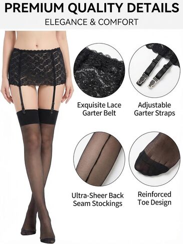 Women’s Stay-Up Sheer Thigh High Stockings, Sexy Garter Belt Suspender Pantyhose, Stretchy Waistband in Kuwait